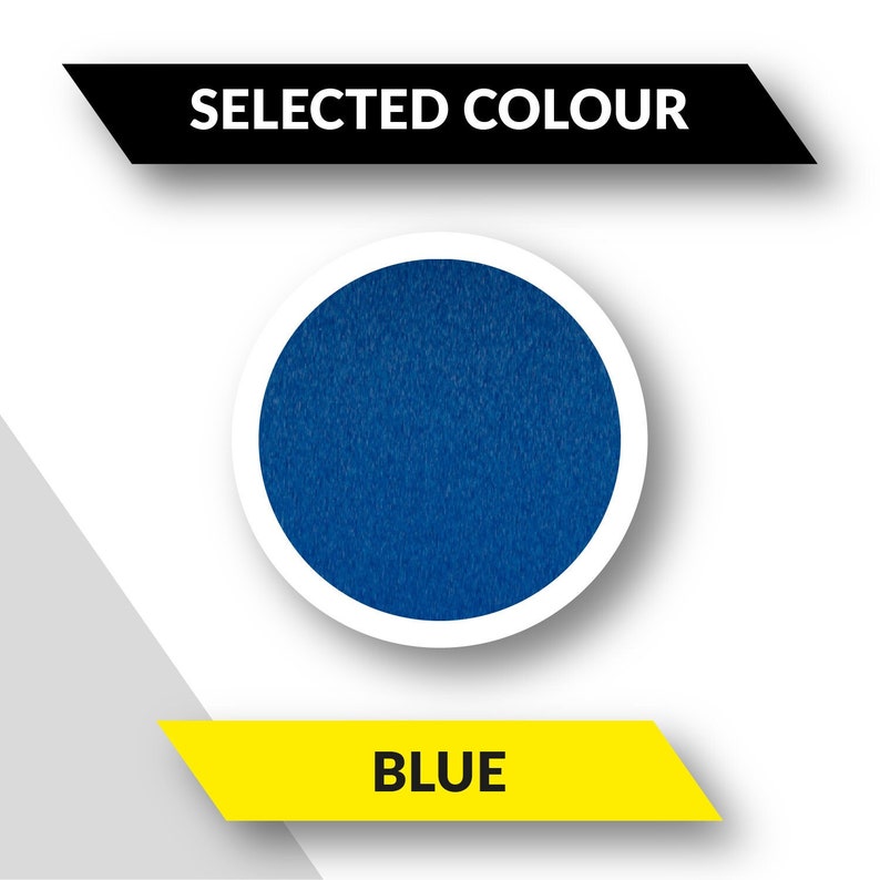 May include: A blue circle with the word "BLUE" underneath. The circle is surrounded by a white border.