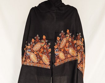 Peacock embroidery pure wool shawl Kashmiri Silk Embroidery pashmina shawl animal print boho rave party accessory pashmina wrap for women