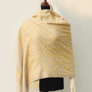 Beige Kashmiri Shawl Mothers Day Gift Aari kashmiri Embroidery on Pure Wool Scarf for Casual Party Wear Wrap Indian Wedding Fall Scarf