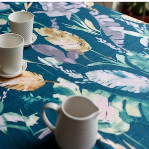 Jungle Theme Tablecloth Green rectangle table cloth printed tablecloth pure cotton handmade tablecloth Pastel dark green color tablecloth