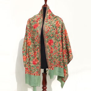 Light sea green embroidered shawl | Ethnic Kashmiri Aari shawl for all occasions | Holiday gifting