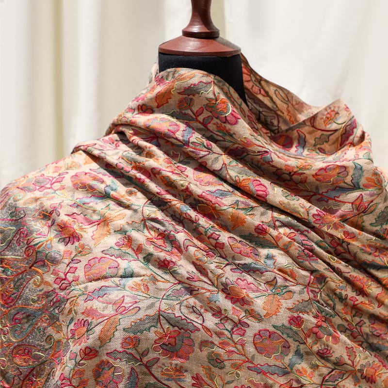 Motif Floral Embroidered Women's Shawl - Beige main image 1