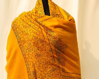 Sozni Kashmiri Pashmina Wool Shawl Handmade katcha tanka embroidery rich colors threadwork with bold colored fine wool Indian wedding shawl
