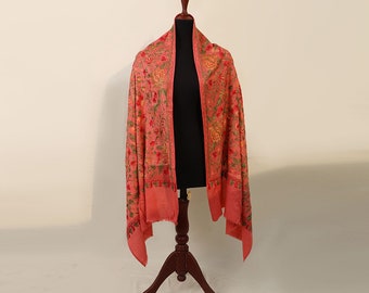 Roze wol geborduurde sjaal voor haar Kashmiri pashmina sjaal herfst wrap pure wollen bruidssjaal voor Indiase bruiloften met boho vibes