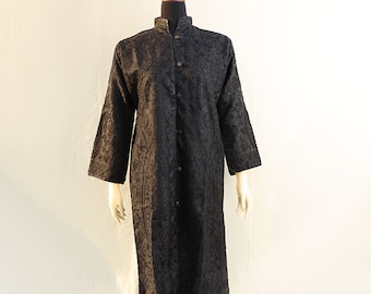 All Black Bohemian Long jacket Raw Silk Kashmir Pheran Front Open Coat Party Wear Eid Dress for Her Bridal Shower Aari Work on Raw Silk