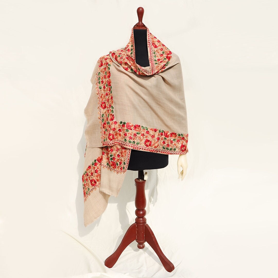 Scialle Kashmiri In Lana Pashmina Per Donna - Ricamo Sozni, Stile Carta Mache, 100x200 Cm, Leggero, Per Inverno - 2