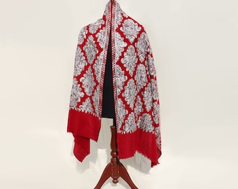 Royal maroon red Indian shawl with silver paisley patterns all over in pure 100% wool ideal for gift for her indian wedding wear
