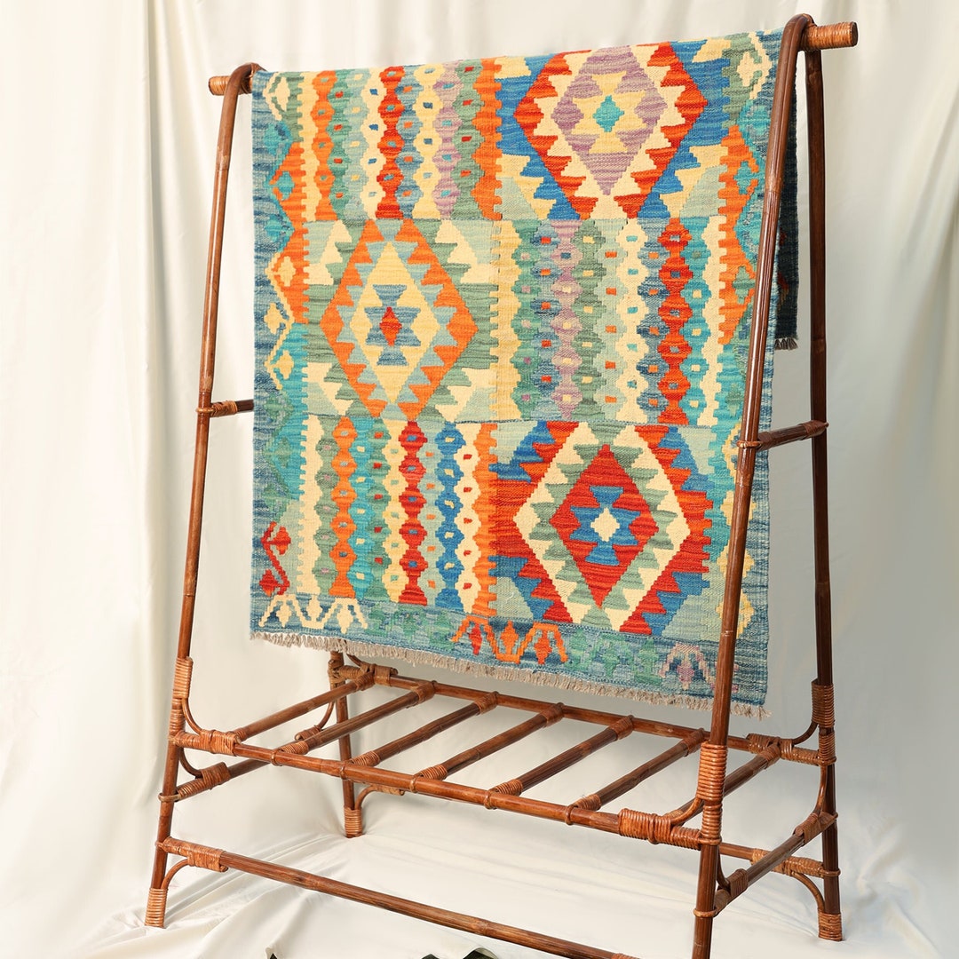 Geometric Blue Rug Modern Small Accent Rug for Office or Study Oriental