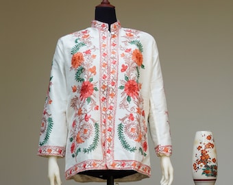 Aari Kashmiri Short Jacket for Pakistani Wedding for Eid Dress Bohemian Vintage Jacket for Indian Wedding Kashmiri Floral Embroidery