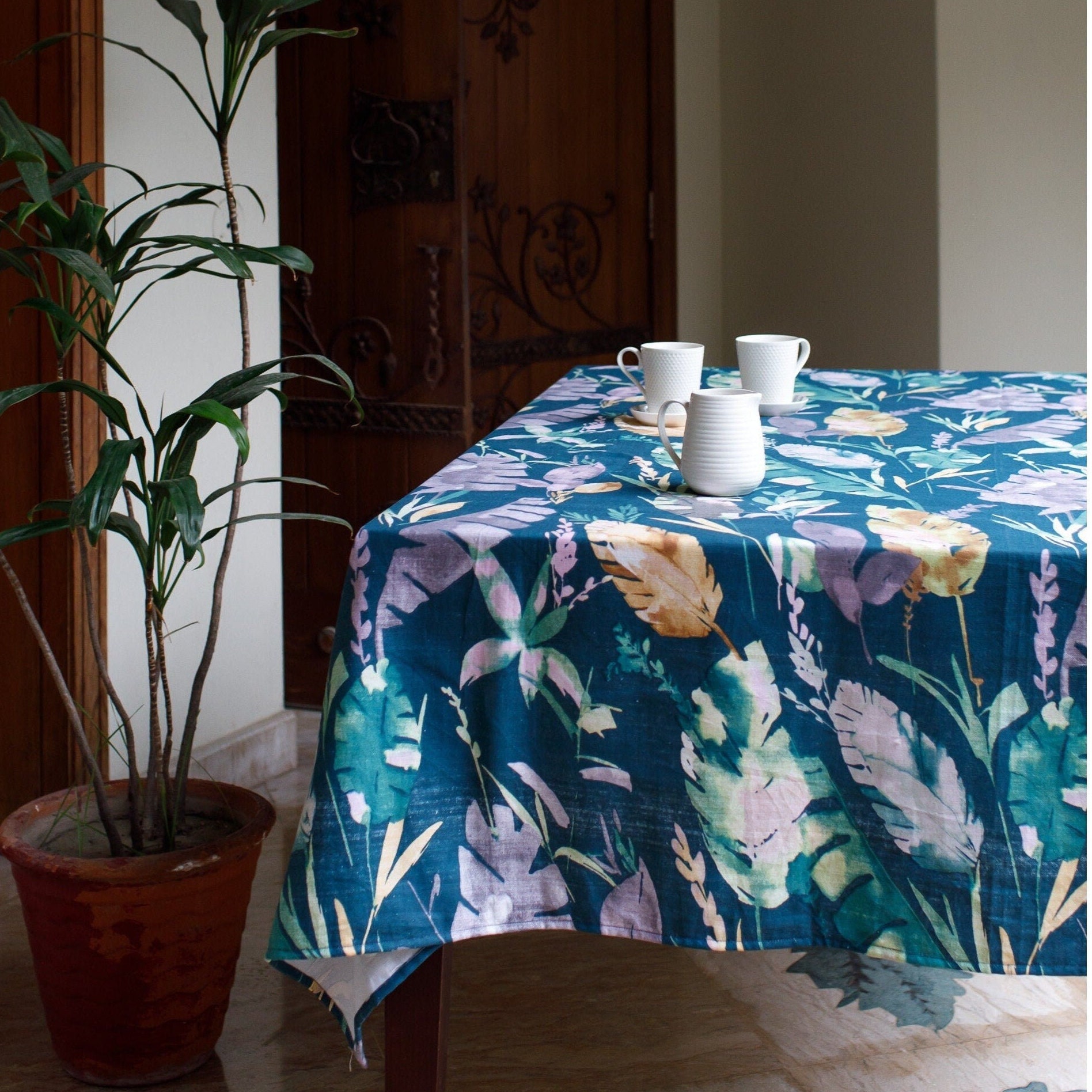 Folkulture Herbst-Tischdecke – 100% Baumwolle, 152x213 Cm, Floral, Für Rechteckige Tische