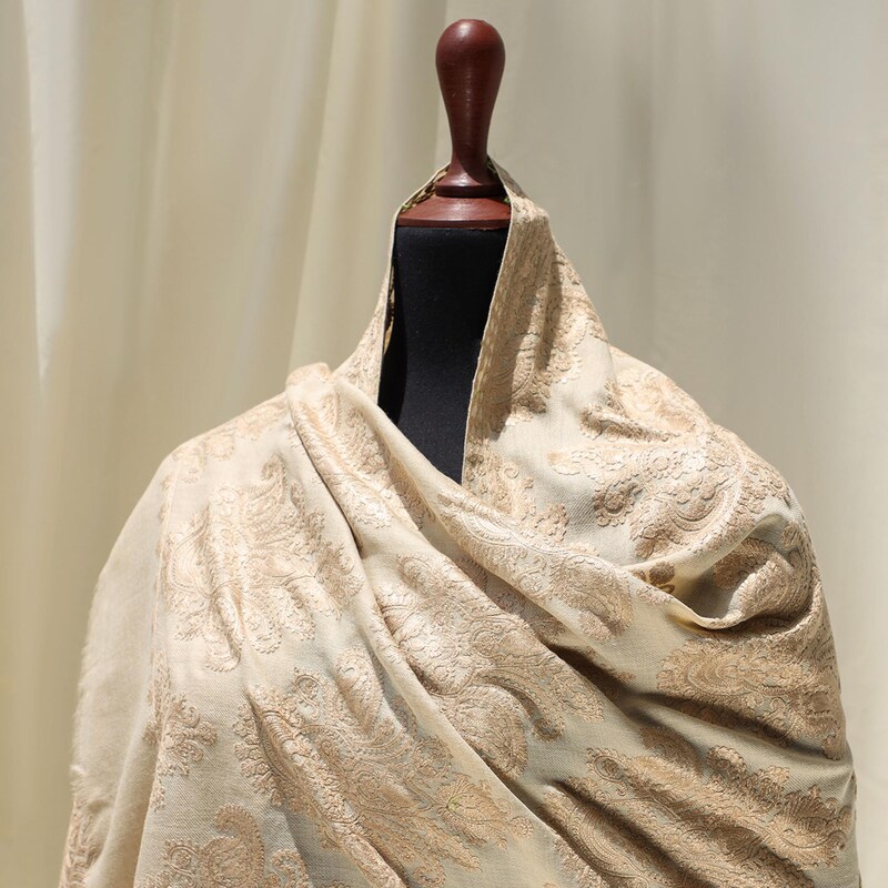 Beige Silk and Wool Shawl