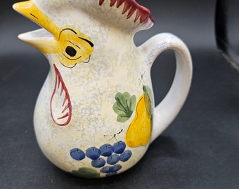 Mesa International  Hand Painted Rooster Pottery Pitcher