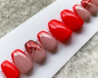 Red French Nails Etsy