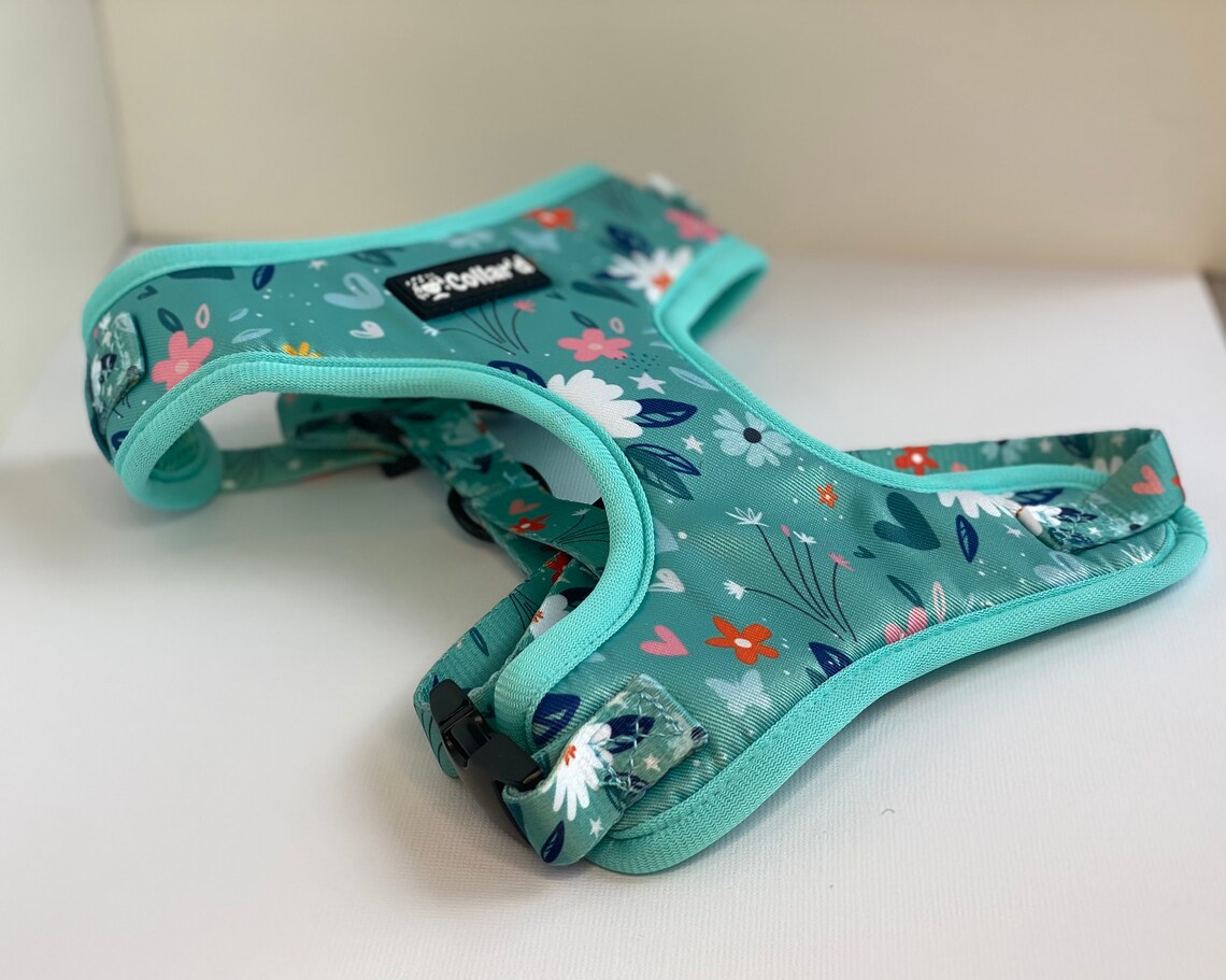 Green Floral Adjustable Dog Harness Etsy