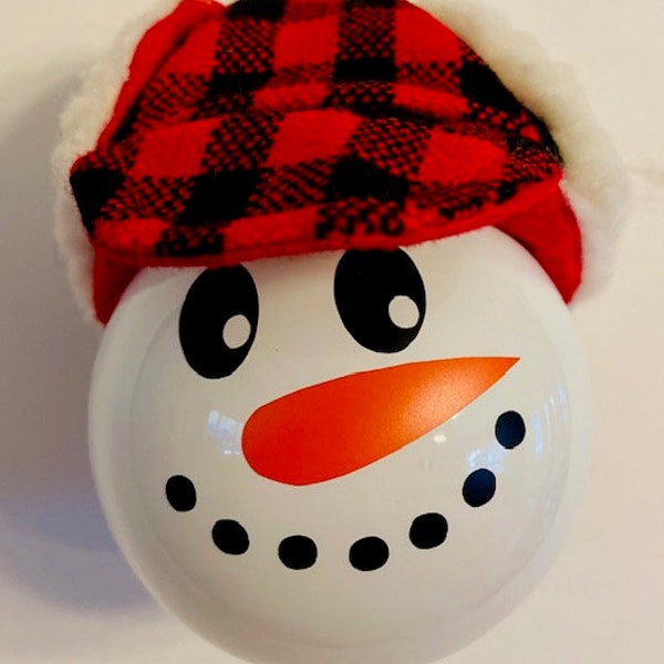 Snowman Ornament - Camping - Hunting - Round White - 3.25" - Frosty - Holiday Decor