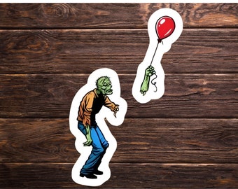 Funny Zombie Balloon Sticker, Walking Dead Decal, Halloweens Decal Gift For Laptops & Hard Hats