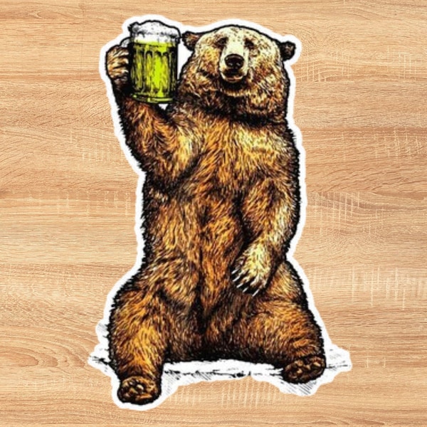 Druck Grizzly Bear (3x3) Funny Hard Hat Sticker For Laptops, Cooler, Lunchbox, Hard hat Decal For Men