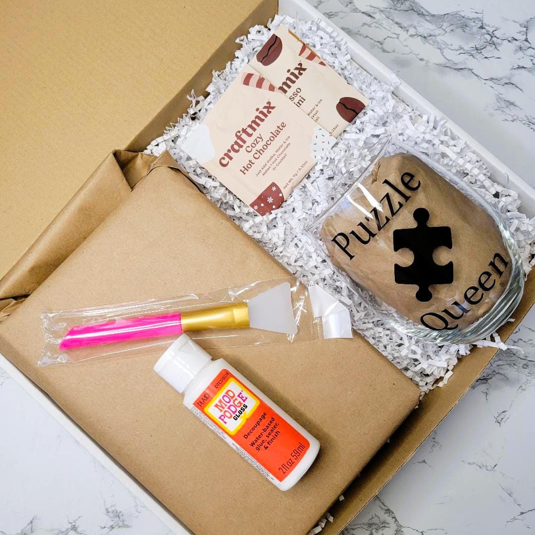 Blind Date with a Puzzle Gift Basket - Surprise for Puzzle Lover Gift - Adult Jigsaw Puzzle for Adult - Birthday Gift - Selfcare