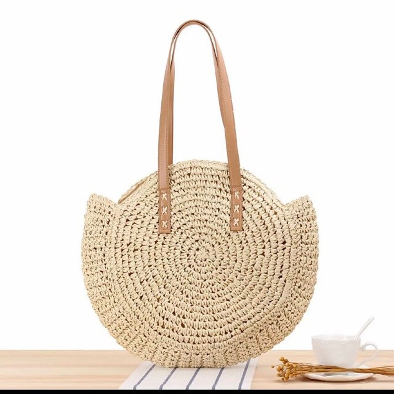 Round French Market Basket Bag natural Straw French Etsy UK