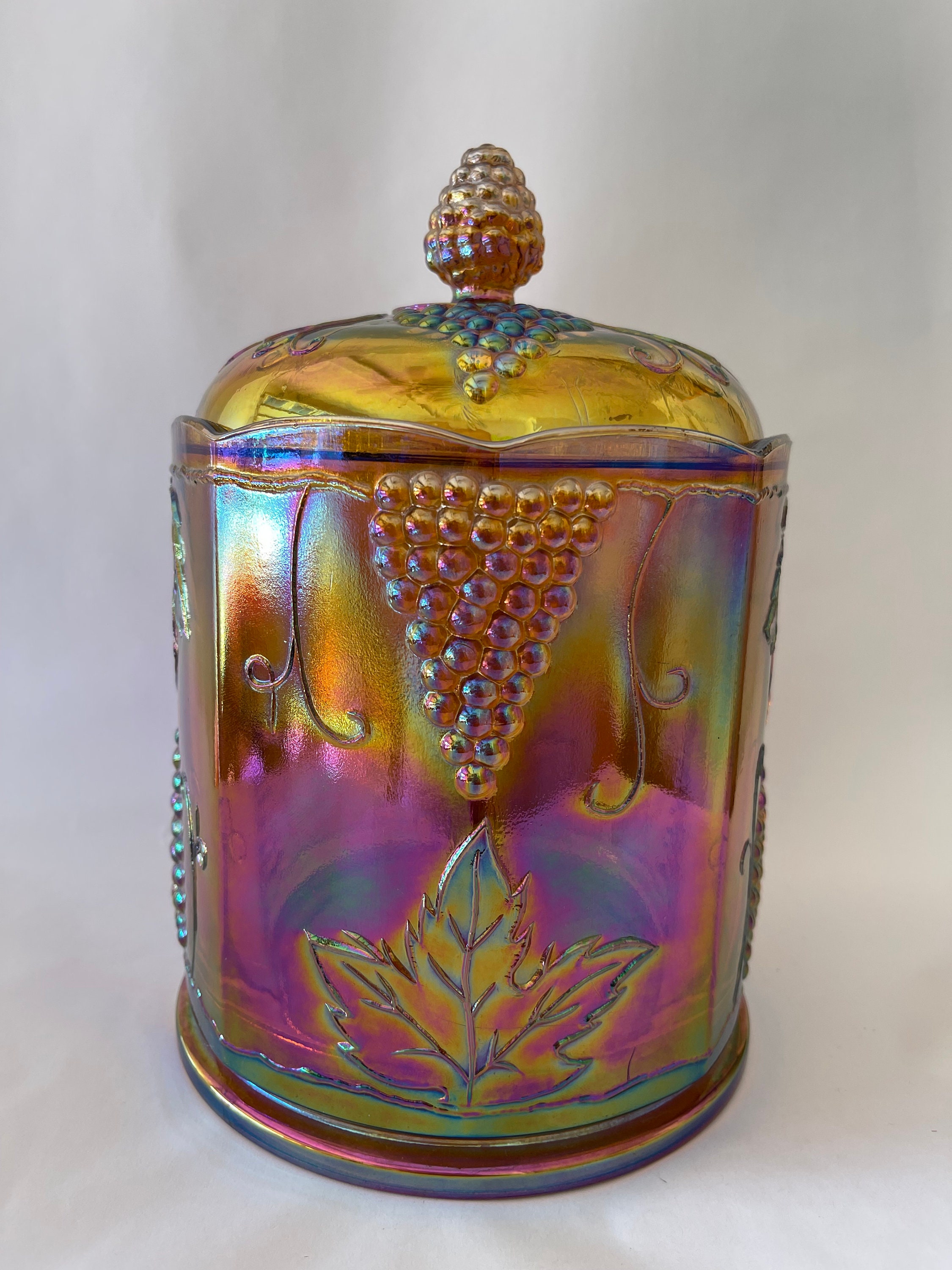 Marigold Carnival Glass Large Canister with Lid Etsy