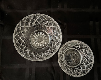 Vintage Diamond Pattern Crystal Bowl Set, Made by Lenox Glass, 2 Sizes, Jewelry Dishes, Sorting Bowls, Trinket Dish, Catchall, 1960s