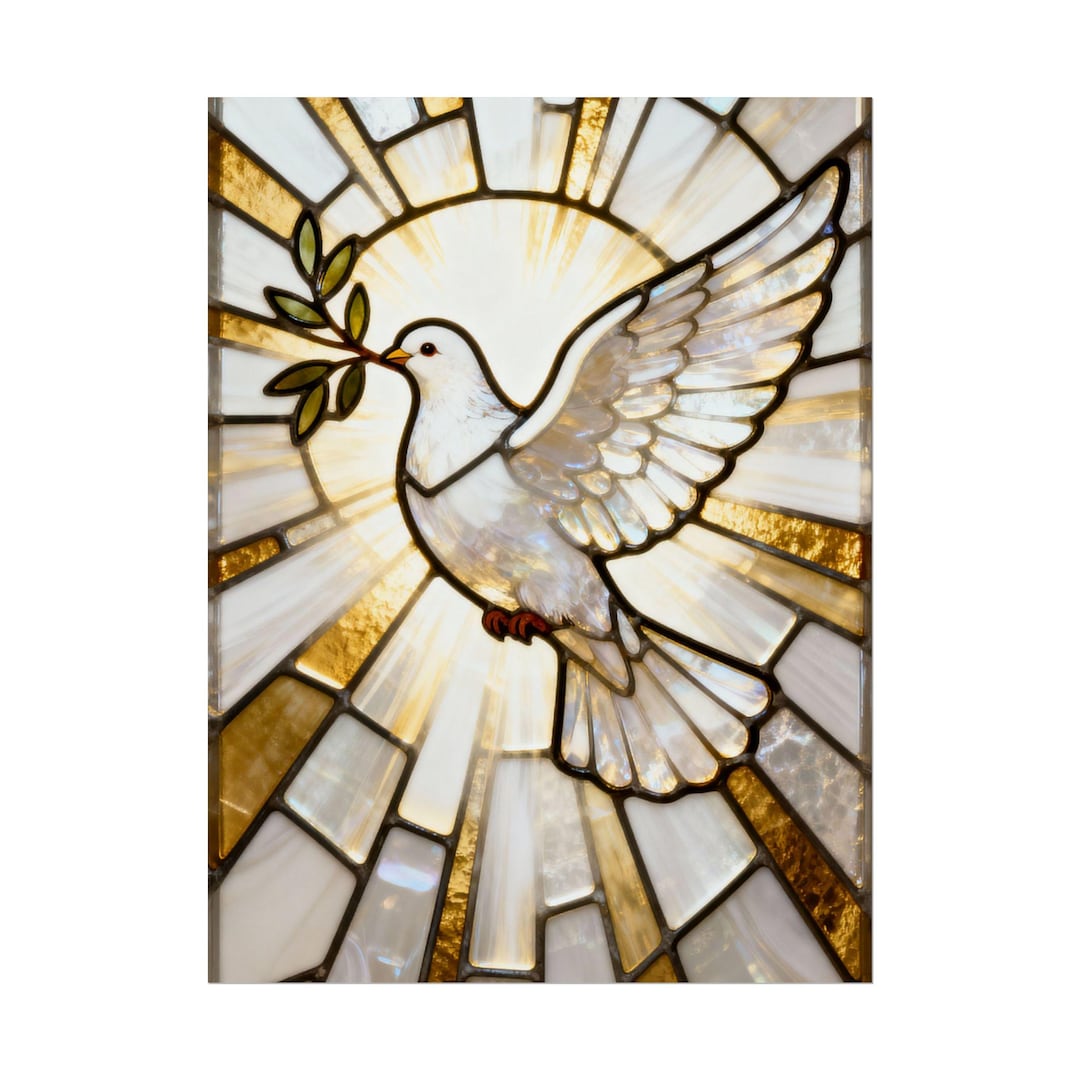 White Dove With Olive Branch Rolled Poster | Stained Glass Peace Wall ...