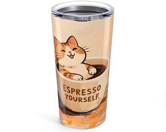 Espresso Cat Stainless Steel Tumbler: 20oz Coffee Travel Cup