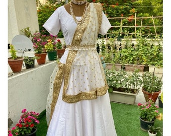 White Silk Lehenga Choli: Embroidered Indian Wedding Bridesmaid Dress