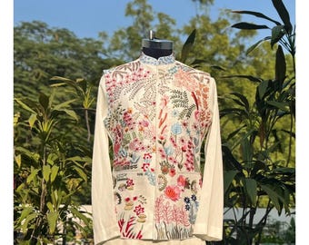 Floral Embroidered Nehru Jacket Set: Indian Wedding Outfit
