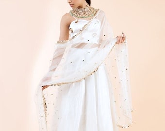 Ivory Silk Lehenga: Embroidered Indian Wedding Bridesmaid Outfit
