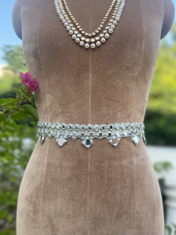 Pista green mirror embroidered waist belt belts for saree saree belts lehenga belt embellished belts mirror hand embroidered belt
