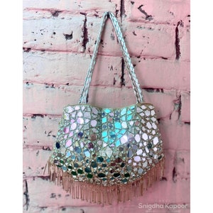 Mirror embroidered Golden Potli bags/ wedding flavour bags/ women’s party wear clutches/ bridesmaids gifts/ cocktail embroidered guthali