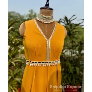 Mustard Yellow Indian Jumpsuit for Women | Eid Outfit | Summer Wedding Guest Dress | Indo-Western Fusion Wear | Haldi Mehendi Outfit