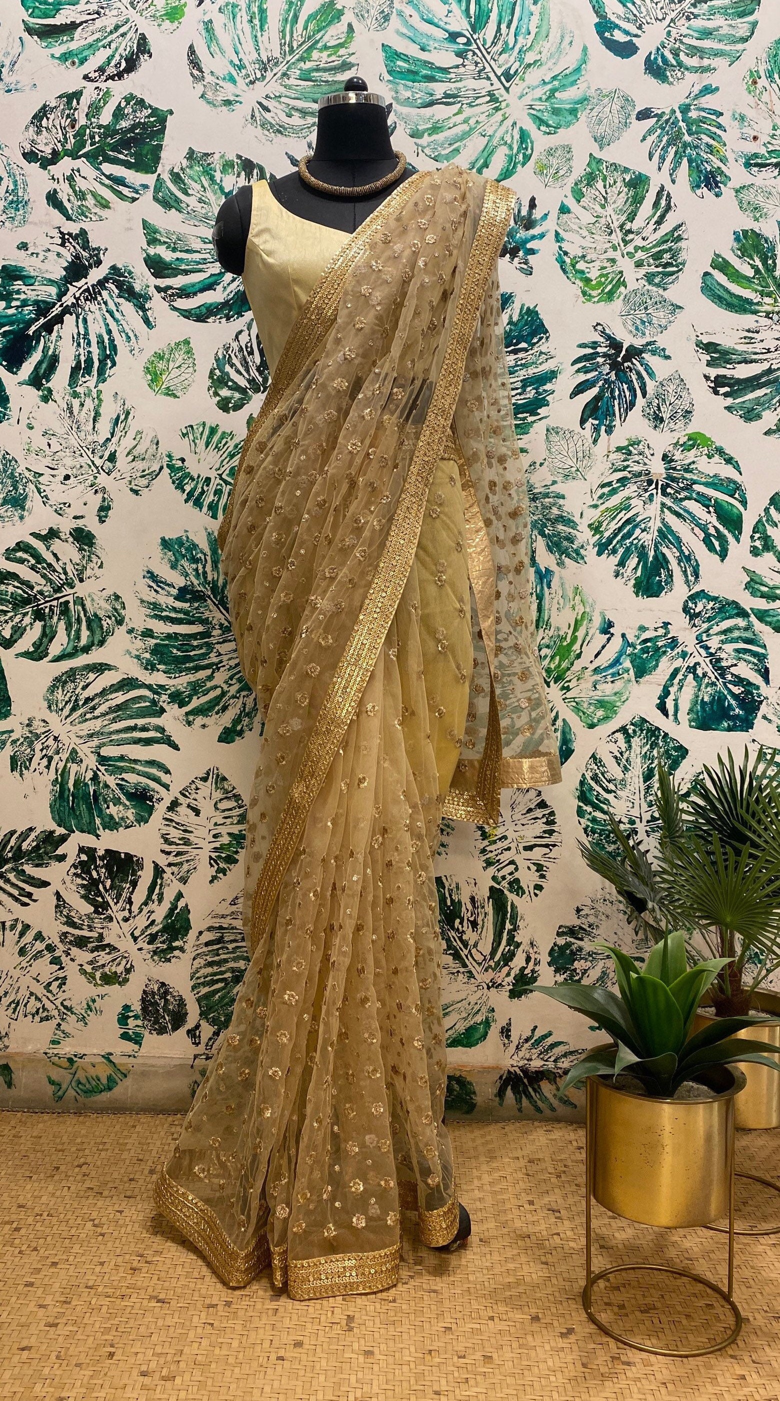 Champagne Heavy Embroidered Designer Wedding Reception Saree With Matching  Silk Blouse, Gold Wedding Engagement Sari With Stitched Blouse - Etsy Canada