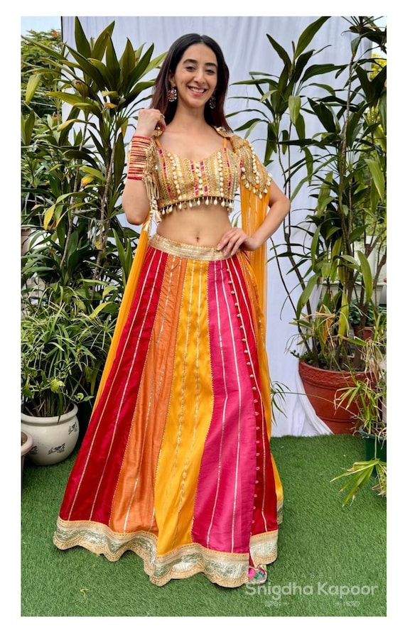 Buy Bright Multi Color Indian Wedding Gotta Embellished Lehenga
