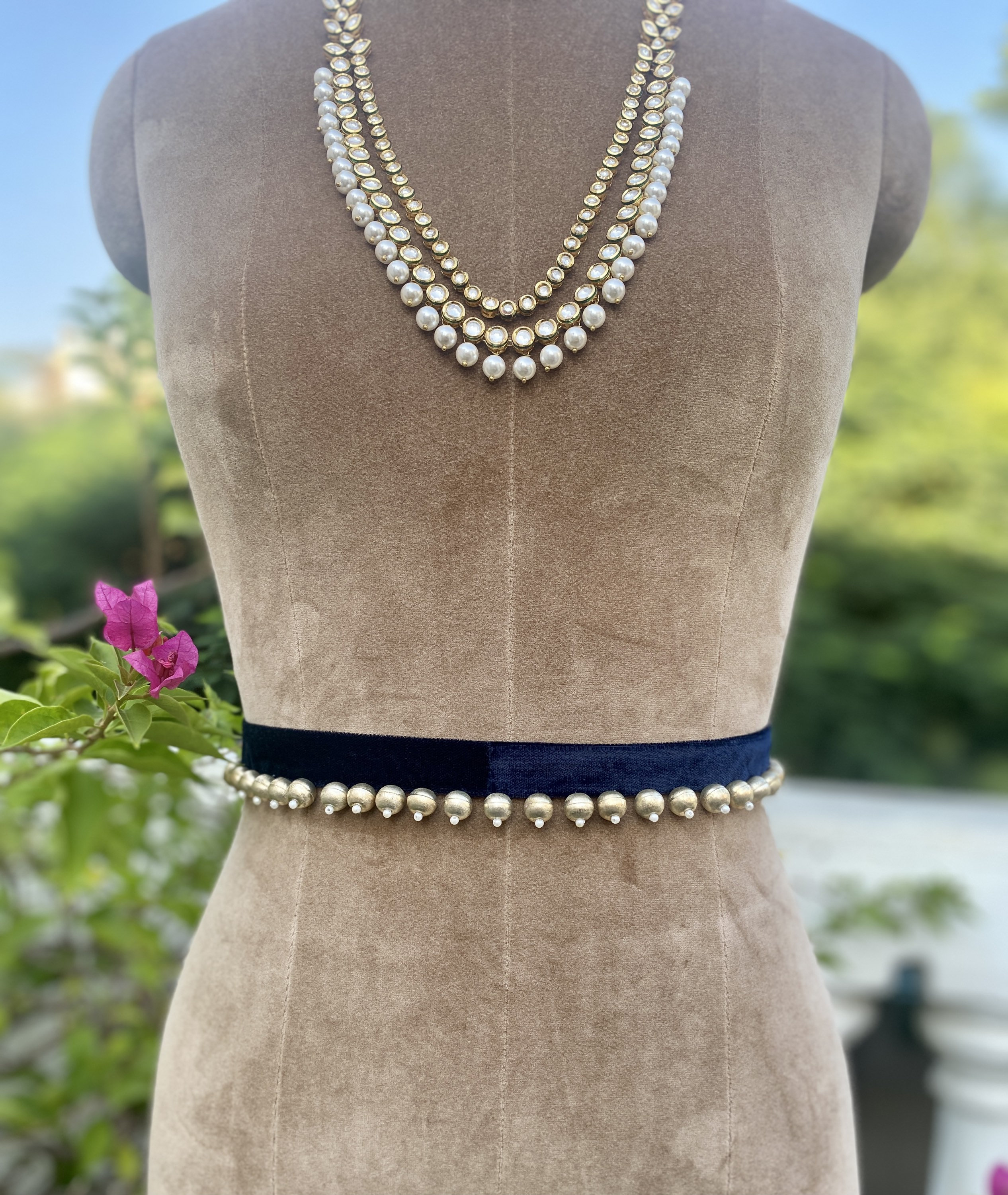 Navy blue beaded belt deals