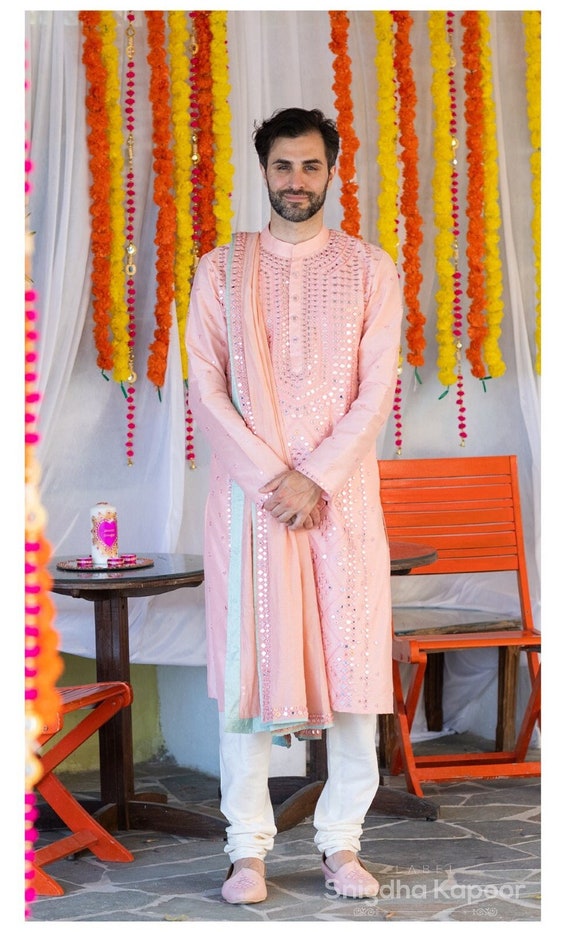 Buy Black Kurta: 100% Cotton Checkered Full Sleeve And Churidar Set For Men  by Samyukta Singhania Online at Aza Fashions.