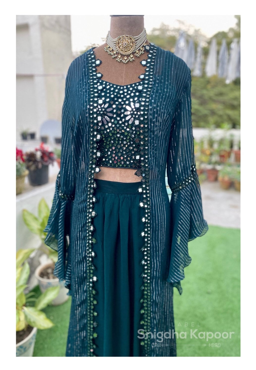 elegant long green dress Anita Dongre Mir Bandhgala Sage Green main image 0