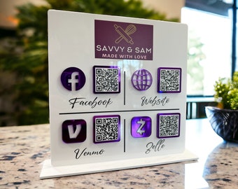 Custom Logo QR Code Sign with Acrylic Base, Vendor Display