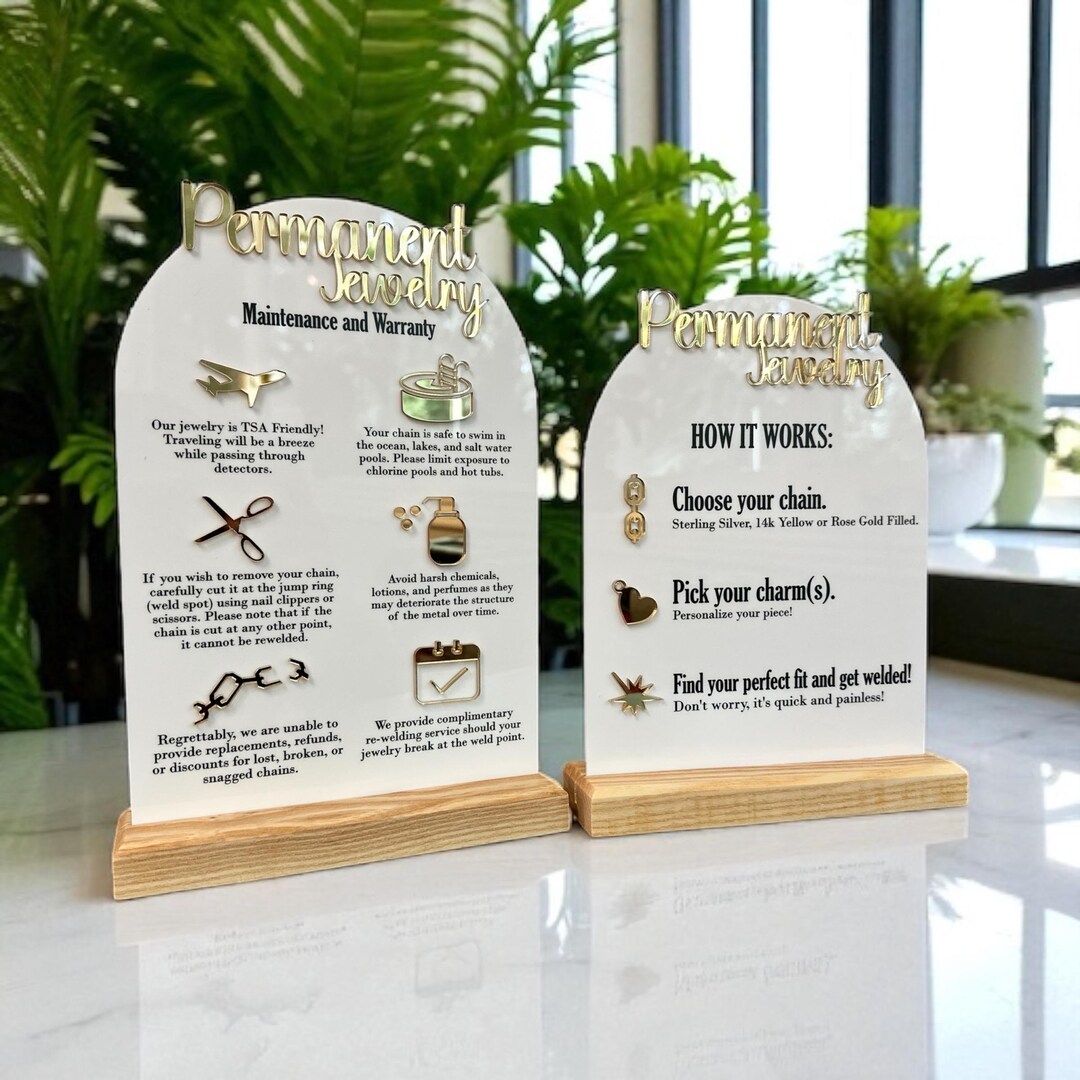 Jewelry Rack Topper Sign Examples Permanent Jewelry Sign Set With Hardwood Base for Vendor Booths - Etsy