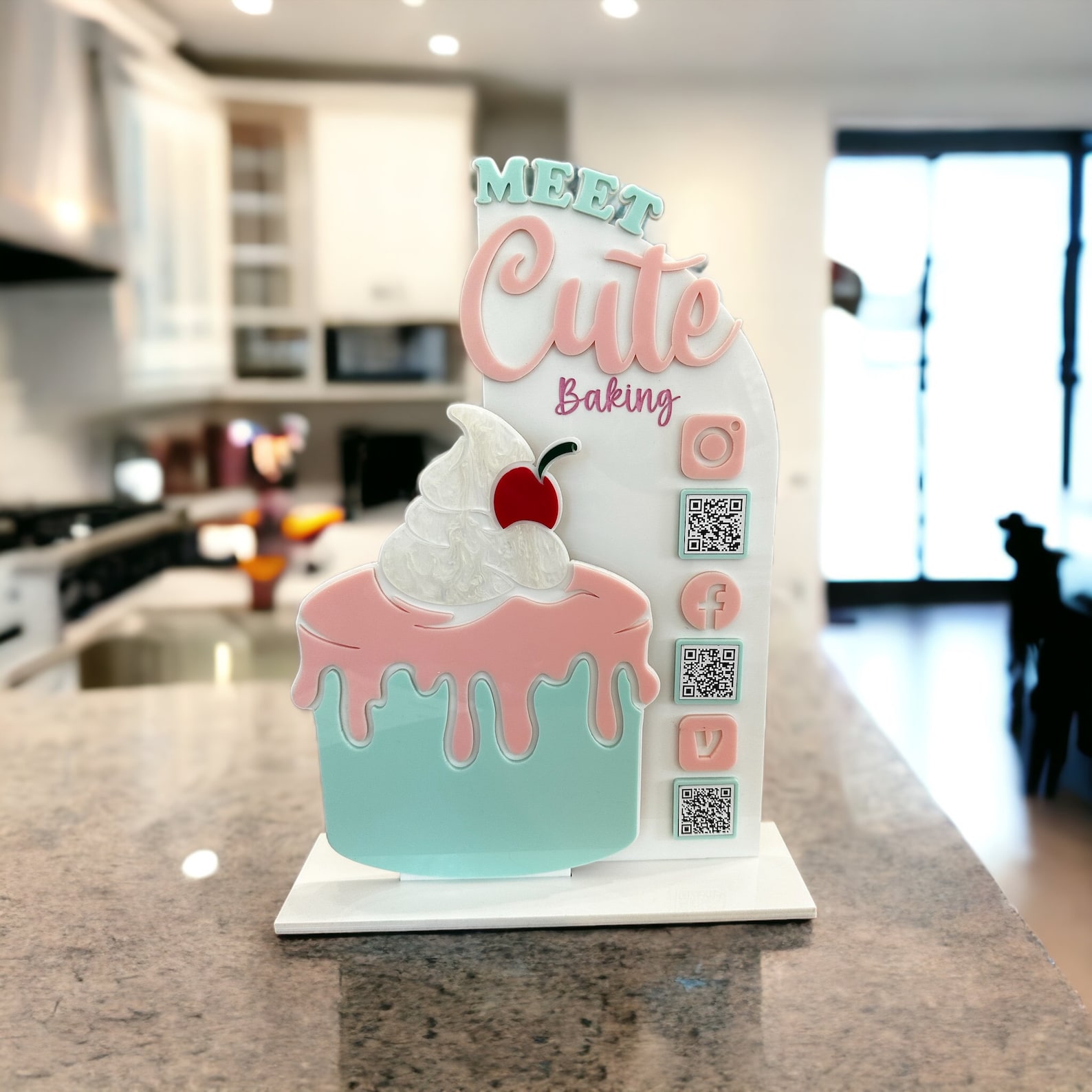 Three QR Code Baking Sign, Cute Custom Tabletop Social Media Sign With ...