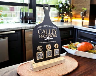 Panneau de charcuterie avec code QR personnalisé Trois codes QR, panneau marketing, panneau d'événement de vendeur de table, panneau de révision