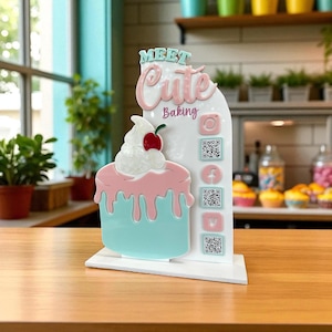 Three QR Code Baking Sign, Cute Custom Tabletop Social Media Sign with Payment Options, Acrylic