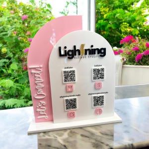 Double Arch QR Code Sign, Four QR Codes, Your Logo at the Top, Tabletop Vendor Display Sign