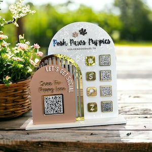 Triple Arch Five QR Code Vendor Tabletop QR Code Sign, Payment and Social Media Acrylic Display