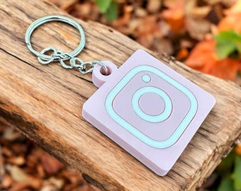 Laser Cut QR Code Keychain with Inlayed Social Media Symbol