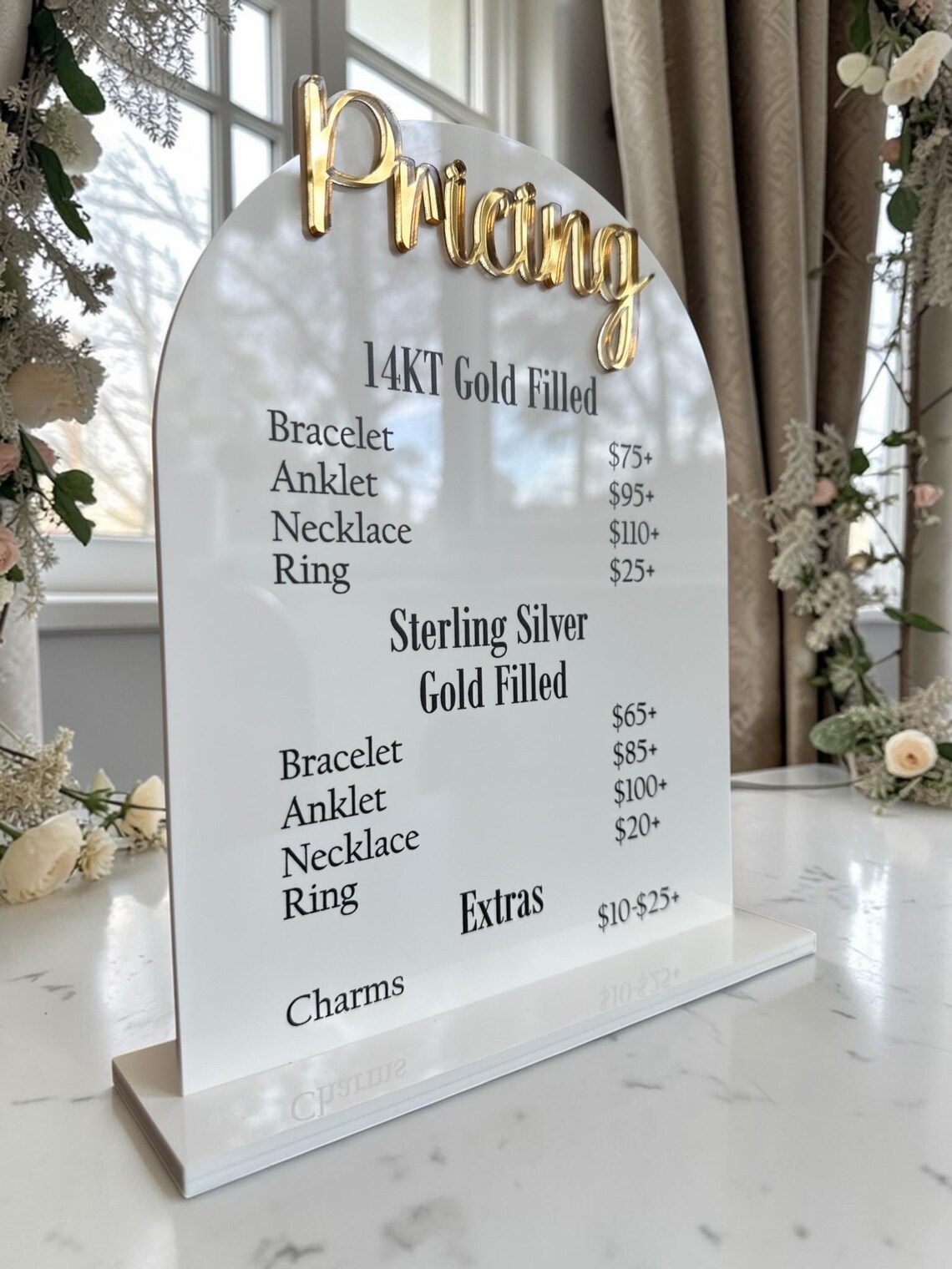 Arched Pricing Sign for Counter | Acrylic Price List Display - Etsy