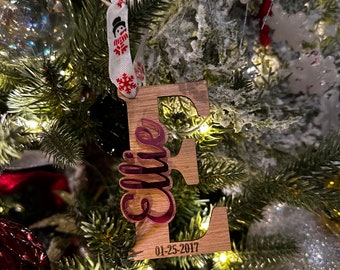 Décoration personnalisée en bois et acrylique avec anniversaire ou date spéciale, sapin de Noël, décoration de Noël