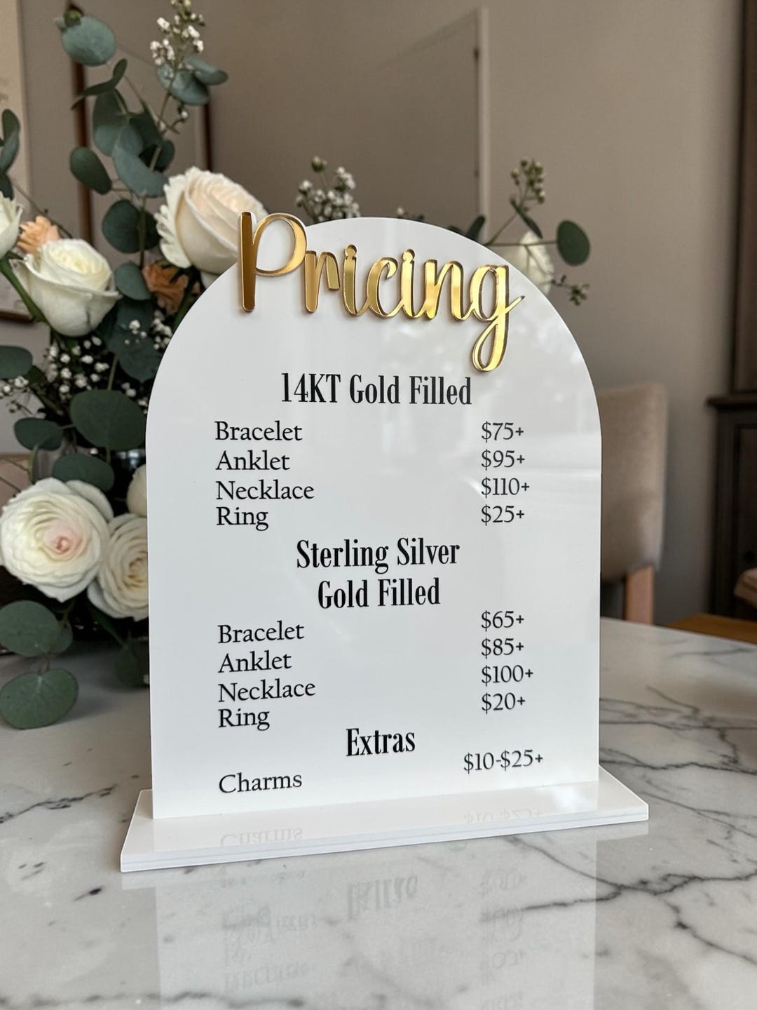 Arched Pricing Sign for Counter | Acrylic Price List Display - Etsy