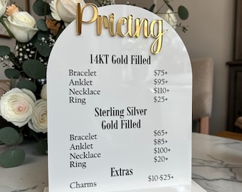Arched Pricing Sign for Counter | Acrylic Price List Display